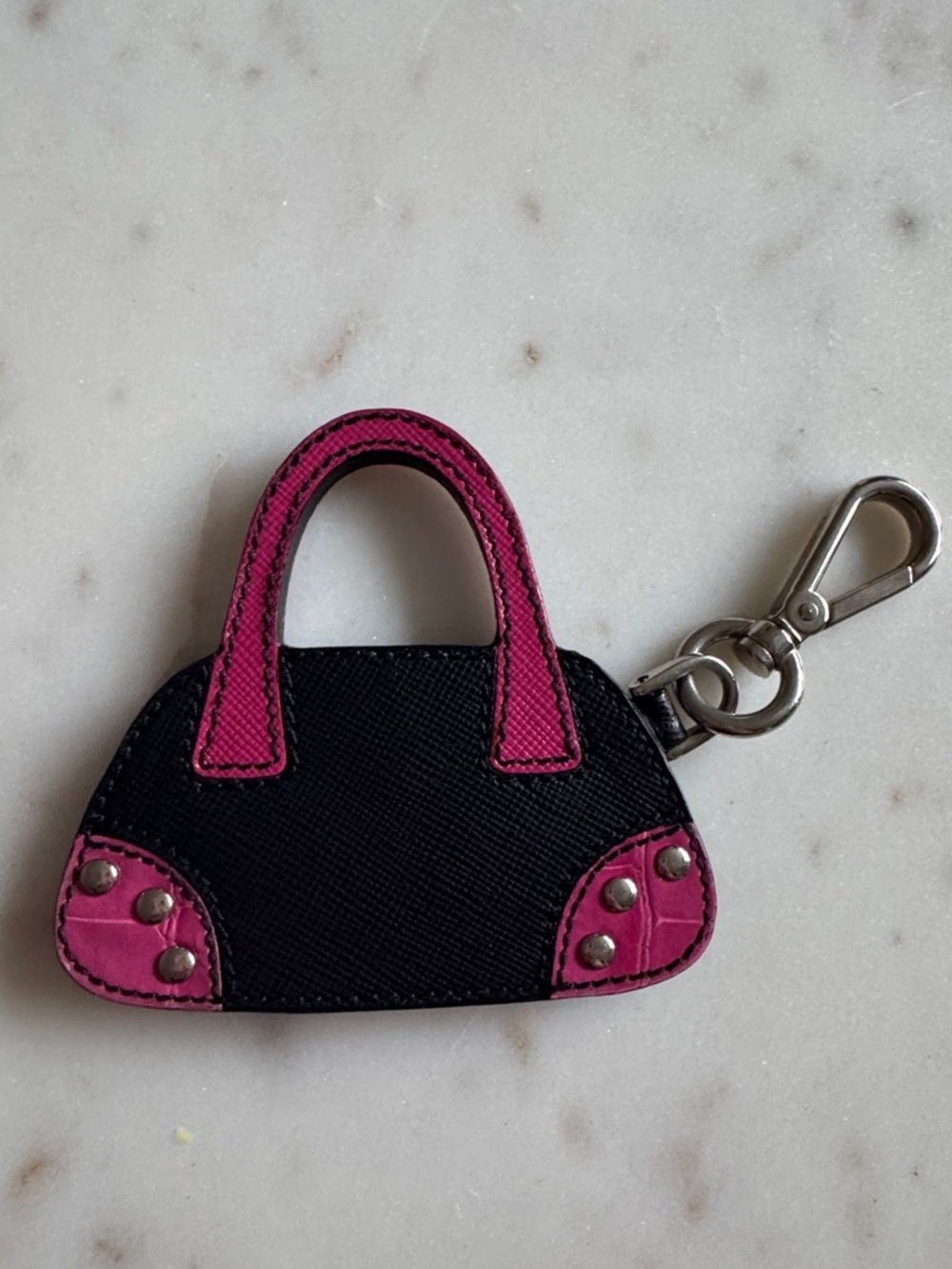 Prada Saffiano Black & Pink Mini Bag Keychain - Picture 9 of 11